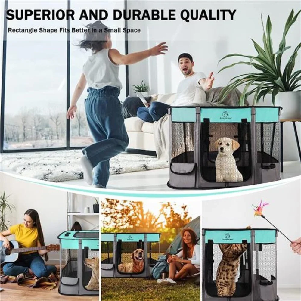 Foldable Dog Cat Playpens, Portable Exercise Kennel Tent Water-Resistant, Green